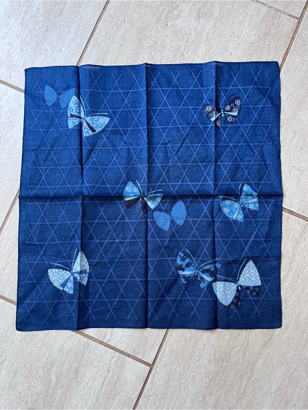 Blue Shibori Butterfly Bandana Indigo Dye Scarf Cottagecore